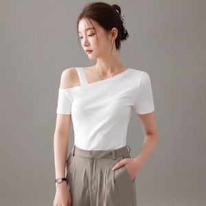Áo Thun Tay Ngắn Màu Đen Modal Cotton Cho Nữ Mùa Hè Ôm Vừa Vặn Áo Thun Hở Vai Chất Liệu Cao Cấp Thoải Mái Thoáng Khí