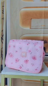 Elegant Floral Print Nylon Makeup Bag Portable Travel Cosmetic Organizer Toiletry Storage Pouch with Handle