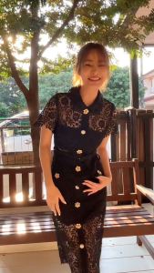 MG074BK-0523 : เดรสสีดำ Black Lace Fitted Dress