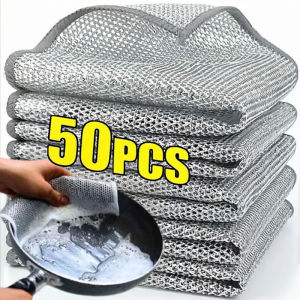 YESPERY 50Pcs Steel Wire Dishcloth Steel Mesh Cleaning Rag Non-Scratch Kitchen Scrubber Thicken Microfiber Wipe for Pots Pans and Sink