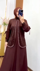 Kansha Dress Ceruty Brukat Mix Swarovski Dress Mahogany Full Brukat Premium Terbaru 2025