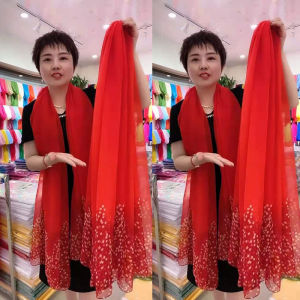 Red Silk Scarf Womens Large Versatile Square Dance Scarf Thin Spring Autumn Fashionable Mom Style Sunscreen Shawl