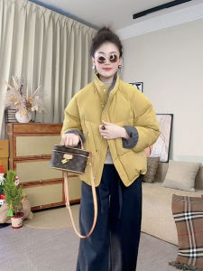 Warm Thickening Korean Style Stand Collar Grid Spliced Cuff Womens Winter Coat