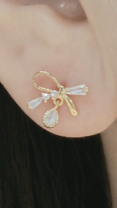 THE GLORIA Ribbon Bow Teardrop Simulated Diamond Stud Earrings S925 Silver Needle Gold & Silver Studs