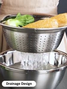 3 in 1 Stainless Steel Basin with Grater Drain Fruits Washing Bowl Vegetables Cold Salad Peeler Kitchen Slicer 10inch
