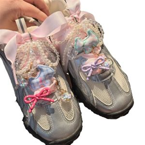 Cartoon Dog Shoe Decorations Charm Crystal Pearl Bow Shoes Accessories New dopamine Colorful bow Shoe laces Charms for Sneakers