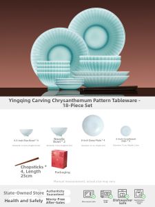 JINGDEZHEN | High-End Celadon Carving Microwave Safe Tableware Set