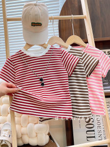 Childrens Short Sleeve Striped T-Shirt Summer Fashionable Baby Girl Clothes Korean Style New Model Breathable Casual Top