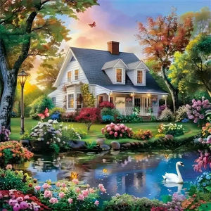 BILIBILI | Jigsaw Puzzle 500/1024PCS House Lake Landscape Artwork Stress Relief Puzzle Wall Art Decor Gift