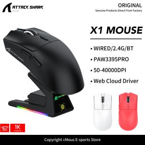 ATTACK SHARK | X1 ATTACK SHARK Bluetooth Gaming Mouse PAW3395PRO Sensor 40000DPI RGB Magnetic Touch Dock and 1000Hz for Wireless Mouse