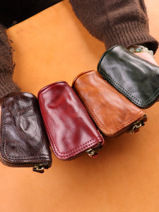 Handmade Vintage Leather Car Key Bag Waist Hanging Wallet Zipper Pocket for Key Cover Snug Fit Soft Suede No Brand Registration