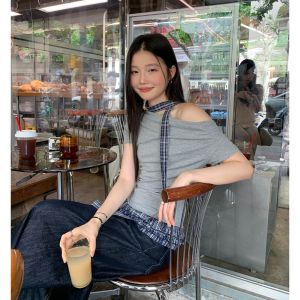 Mixd | Unique Design Shoulder-baring Patchwork T-Shirt