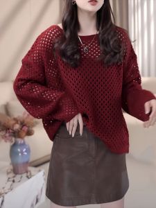 Ladies Knitted Long Sleeve round Neck Loose Fit Top Vintage Style Casual Wear Early Autumn New Arrival Versatile Slimming Top