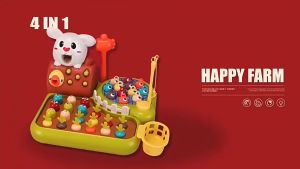 4-in-1 Happy Farm Playing Set Toddler Fishing Whac-A-Mole Pull Carrot Feeding Learning Educational Toys