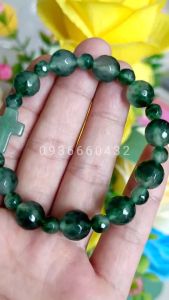 Chuỗi tràng hạt mân côi màu xanh rêu vân đá thạch anh 10 hạt 10li (chuỗi cầu nguyện đeo tay) quà tặng công giáo