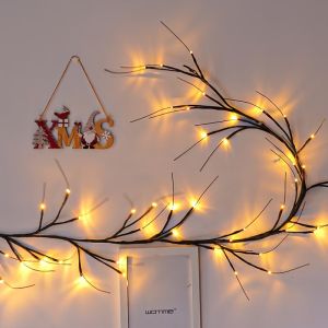 USB Halloween Fairy Lights Purple LED Branch Garland Twig Vine Decor for Wall Window Party Haunted House Holiday Display