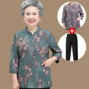 Áo Sơ Mi Dài Tay Mỏng Cho Bà Ngoại Mùa Hè Xuân Thu Áo Sơ Mi Họa Tiết Hoa Dáng Rộng Thường Ngày Chất Liệu Polyester Dành Cho Phụ Nữ Trung Niên Và Cao Tuổi