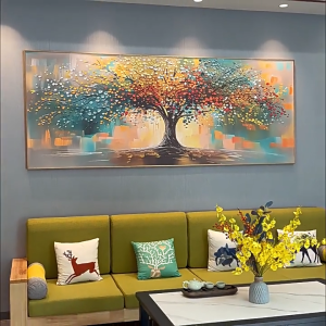 Framed Large Wall Mural: Golden Framed Abstract Gold Tree Scenery for Living Room Bedroom Office Decor