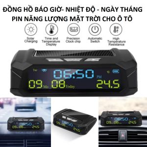 Đồng hồ báo giờ xe hơi ô tô năng lượng mặt trời 3in1 đa năng kèm nhiệt độ ngày tháng mẫu mới loại tốt đồ chơi phụ kiện xe hơi