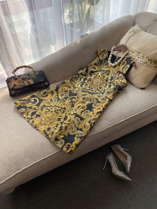 Elegant Chrysanthemum Terrace Royal Noble Atmosphere Exquisite Gold Thread Handmade Beaded Sleeveless Vest Skirt Dress A-Line Skirt