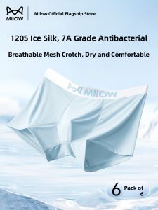 Miiow | Mens Ice Silk Boxer Shorts Breathable Antibacterial Comfortable Underwear Youth Summer Flat Angle Pants MiiOW Cat Man Style