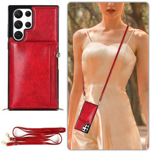 Card Case For Samsung With Diagonal Strap Lanyard Mobile Phone Case Cards Slot Case Leather Case With Card holder Wallet Bag Case With Rope Protective Shell For Samsung S23 Plus S24 Ultra S23 FE S22 Plus S21 Ultra S20 FE S10 Note20 Ultra Cover
