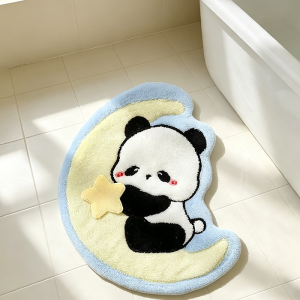VIKAMA Cute Panda Shaped Plush Mat Cartoon Animal with Fruit Non Slip Water Absorbing Rug Entryway Home Decor