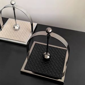 Livetai Luxury Weaving Leather Tissue Holder Restaurant Bar Creative Stainless Steel Vertical Press Holder Tissue Holder
