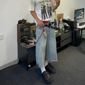 กางเกงยีนส์ทรงหลวมขากระบอกทรงหลวมสำหรับผู้ชาย กางเกงขายาวทรงหลวมสไตล์อเมริกัน สไตล์ฮิปฮอป ฤดูร้อน 2024