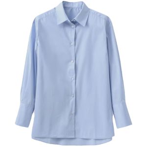 Miss Snail French Style High Yarn Cotton Blue Anti-Wrinkle Shirt Minimalist Womens Top Light Blue Commute Shirt Female