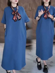 Export Export Daily Order Foreign Order Big Sale Summer Loose Mid Length Long Length Dress round Neck Plus Size Casual T-shirt Skirt