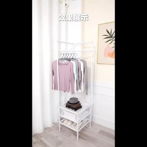 NINI 3Layer Storage Rack | Corner Rack | Simple Coat Rack | Drying Rack | Floor-To-Ceiling Bedroom Bedside Storage Corner | Rak baju | Space Saver