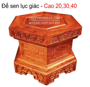 Đôn kỷ đế mặt lục giác chiện trạm sen gỗ hương cao 2030cm