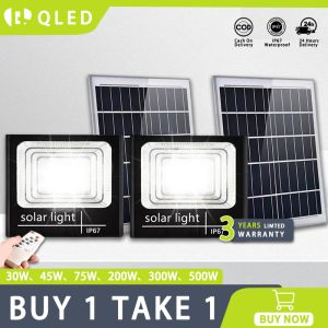 【BUY 1 TAKE 1】QLED Solar Light Outdoor Waterproof 500W 300W 200W LED Flood Light Solar Led Lights Auto-sensing 75W 45W 30W Street Lamp Remote Control Solar Panel