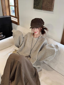 Áo Nỉ Sọc Cổ Tròn Tay Dài Không Tay Dáng Rộng Thoải Mái Cho Nữ Mùa Thu Phong Cách Mới Áo Nỉ Thường Ngày