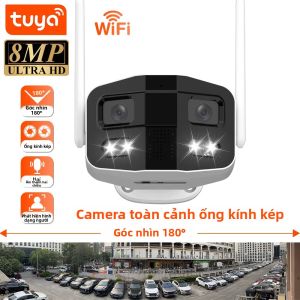 Camera WiFi Thông Minh Tuya 8MP Camera Kép 180 Độ °   An Ninh Ngoài Trời Rộng Rãi Với Camera IP Chống Nước Có Tầm Nhìn Ban Đêm Màu Sắc Và Còi Báo Động Đàm Thoại Hai Chiều
