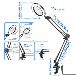 10X Magnifying Glass with Light and Stand with 72 LED Light and 3 Color Modes Lamp Illuminated Magnifying for Close Work