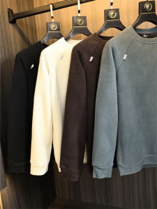 Extra Thick Coral Fleece round Neck Loose Fit Hoodie Pure Color Fashionable Urban Autumn Winter Mens Sweatshirt High Value