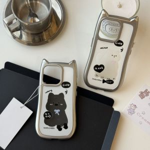 Cute Cat Ears Dog iPhone Case Soft Silicone Transparent Protection for Apple 15Promax 14Pro 13Pro 12Pro 11 Silver Frame 15Plus Anti-Fall