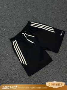 Quần Short Công Sở Nam Phong Cách Mỹ Cổ Điển Mùa Hè Màu Đỏ Rượu Vang Sọc Rộng Rãi Thể Thao Nhanh Khô Quần Năm Điểm