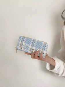 Korean Original Large Capacity Long Wallet for Women 2025 New Style Braided Zipper Plaid Fashionable Handheld Money Purse