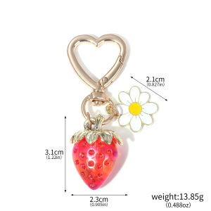Cute Strawberry White Daisy Keychains Y2k Fruit Kawaii Heart Flower Keyring Backpack Pendants Men women Gift Jewelry Gifts