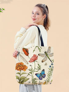 1 piece flower patterned handbag reusable fashionable handbag multifunctional handbag printed canvas shopping bag