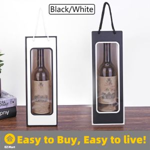 【Fast Shipping】 5pcs Wine Gift Bag Visible Wine Bags Solid Paper Bags Clear Window White Paper Bag for Wine Flower Xmas Party Supplies Paper-Wine-Bag