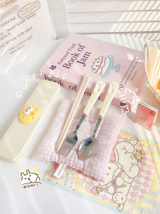 Bộ Ba Món Đồ Ăn Nhẹ Dễ Thương Ins Cheese Spoons Forks Chopsticks Portaable Storage Box Creative Set Dụng Cụ Ăn Uống Cho Học Sinh