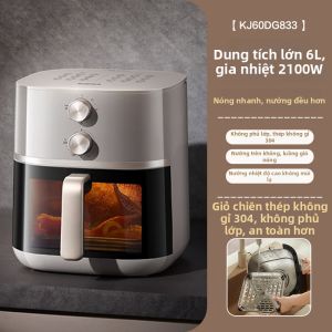 Supor | Nồi Chiên Không Dầu Inox 0 Lớp Tráng Đôi Nguồn Nhiệt 6L