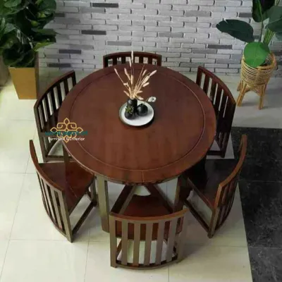 Set Meja makan bundar 6 kursi mejamakan jati minimalis