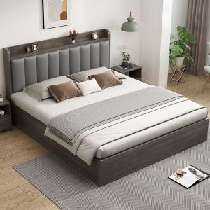 WoodenMALL Solid wood bed single double bed 2M king bed simple family bedroom bed solid wood furniture bed
