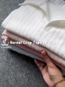 Baju Atasan knit Hornets Crop Top polo Lengan panjang Wanita terbaru Atasan knit Hornets top polo Wanita masakini