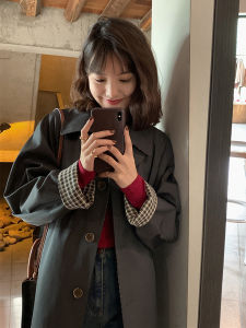 Womens Mid-Length Plaid Coat 2024 Spring Autumn Korean Style Chic Early Autumn Long Sleeve Polo Collar Single Button Closure